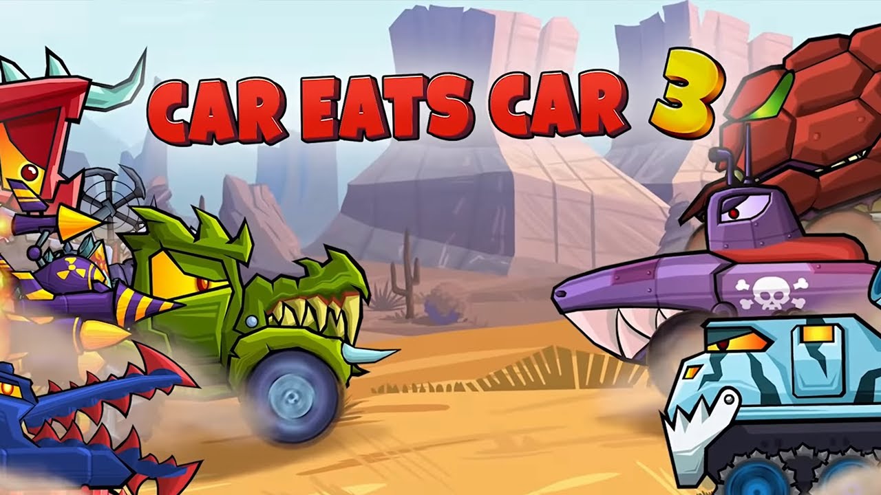 Car Eats Car 3 oyunundan bir aksiyon sahnesi, bir canavar kamyonun polis arabalarından kaçışı.